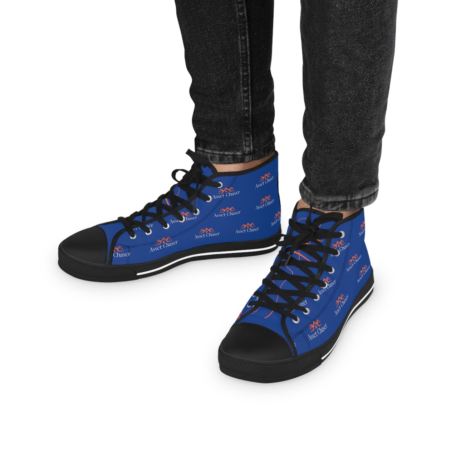 Men's High Top Sneakers (Blue/Orange Print)