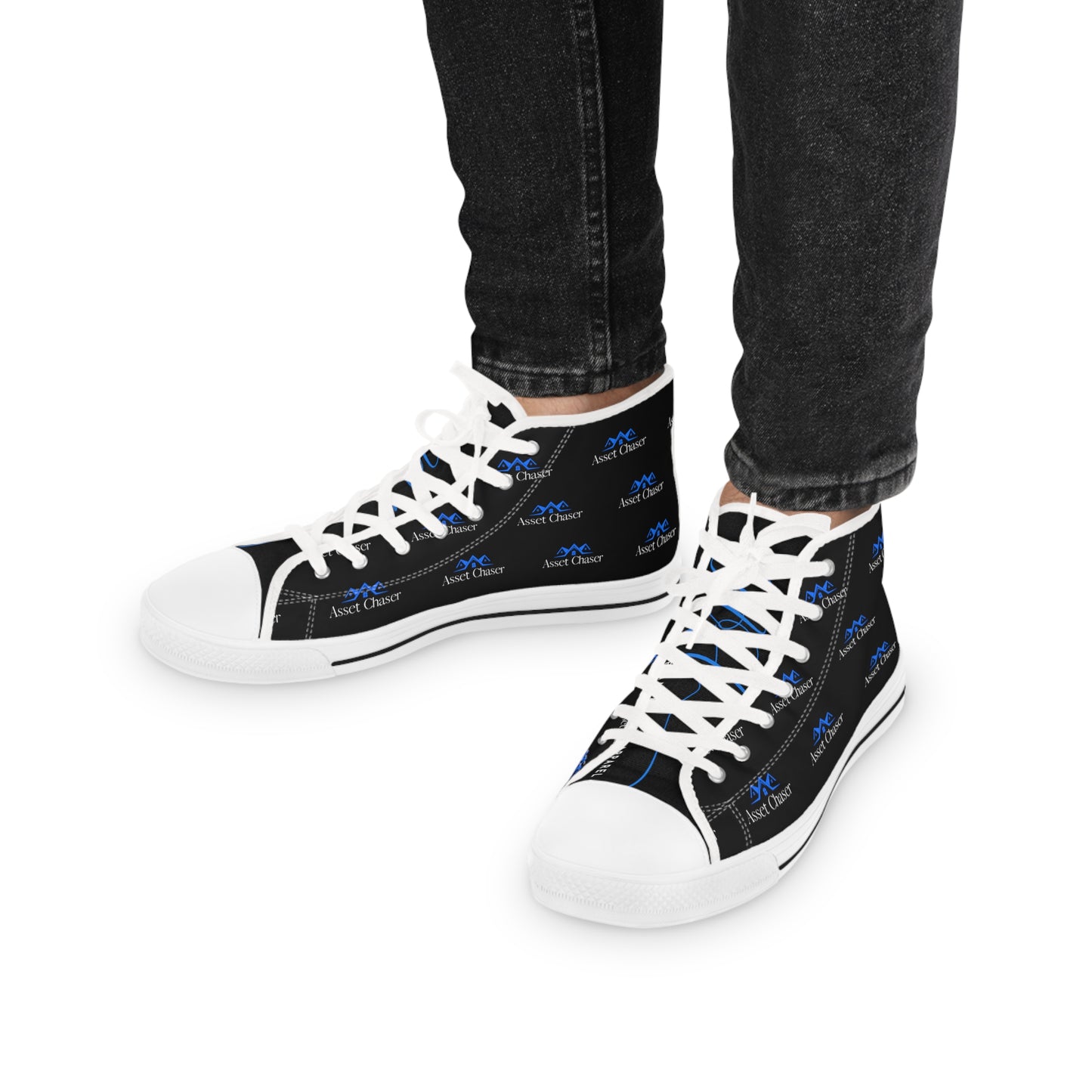 Men's High Top Sneakers (Blue/Black Print)