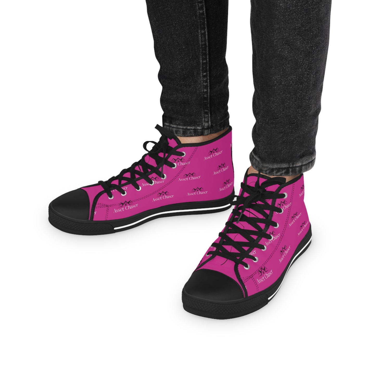 Men's High Top Sneakers (Pink/Black Print)