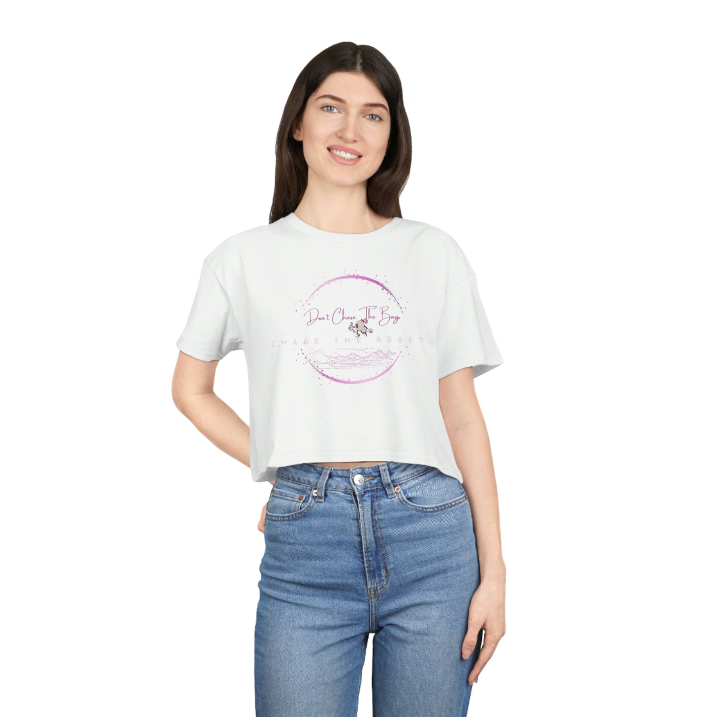 Don't Chase The Bag-Women's Crop Tee (Pink Logo)