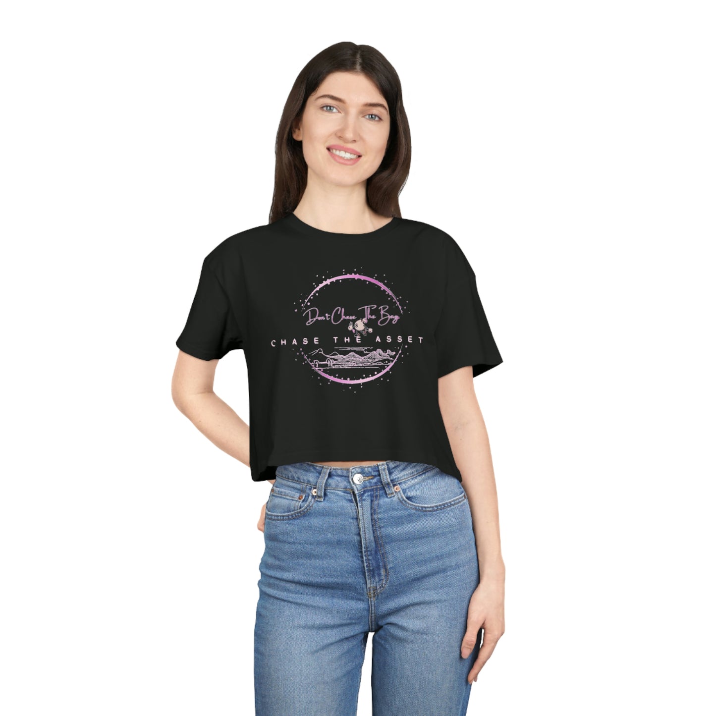 Don't Chase The Bag-Women's Crop Tee (Pink Logo)