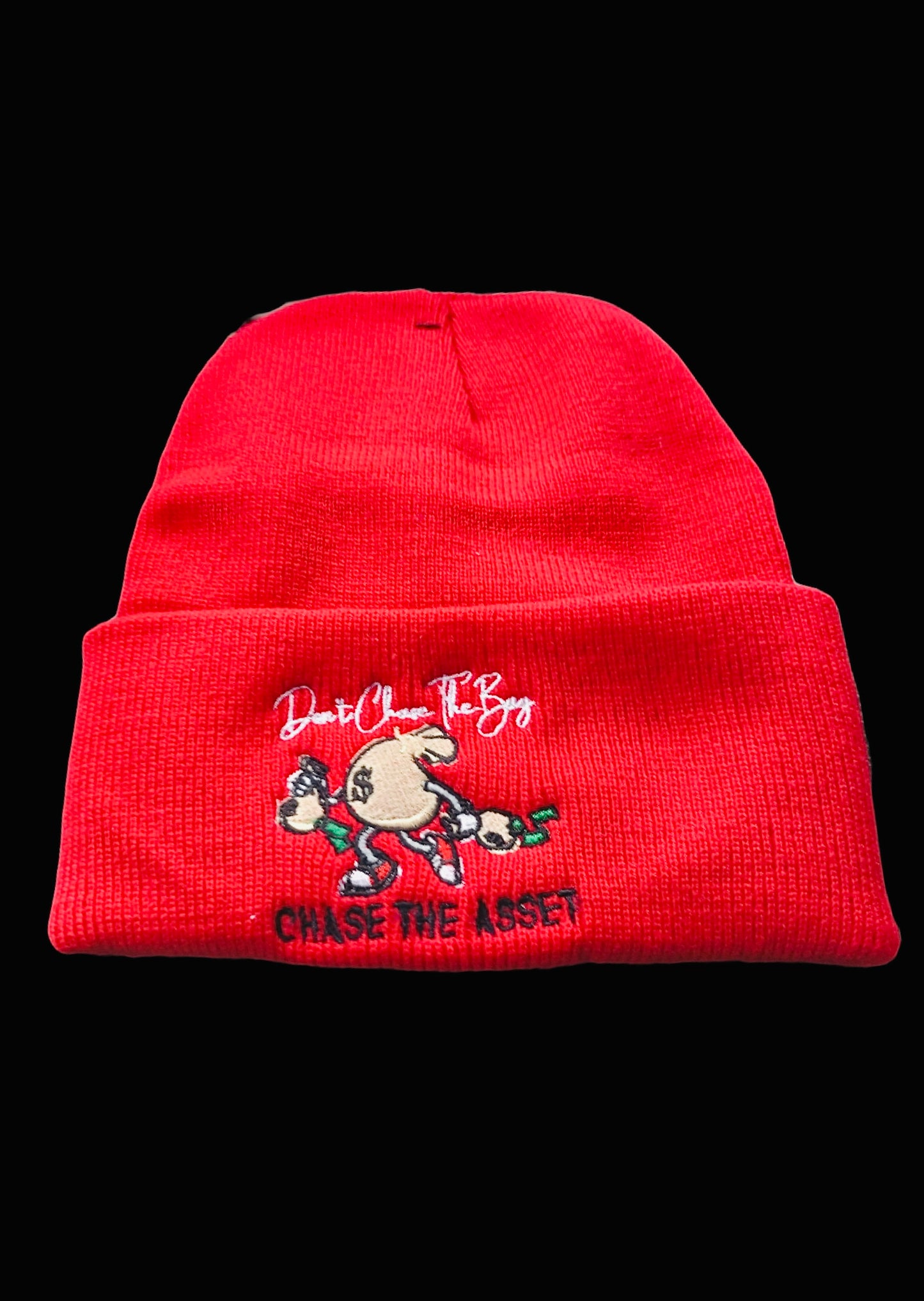 Don't Chase The Bag (Money Bag)-Red/Black/White Beenie