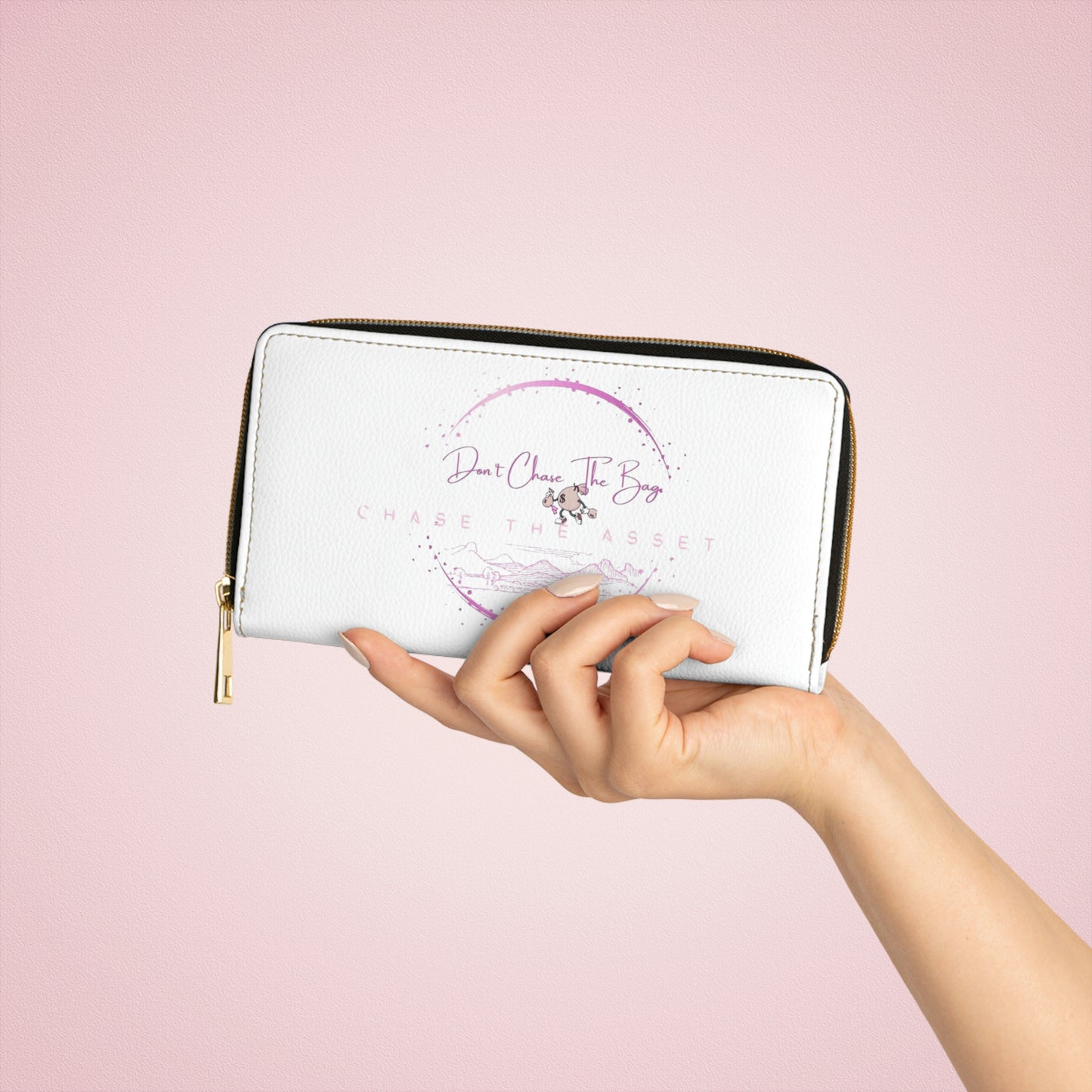 Don't Chase The Bag-Zipper Wallet (Pink/White)