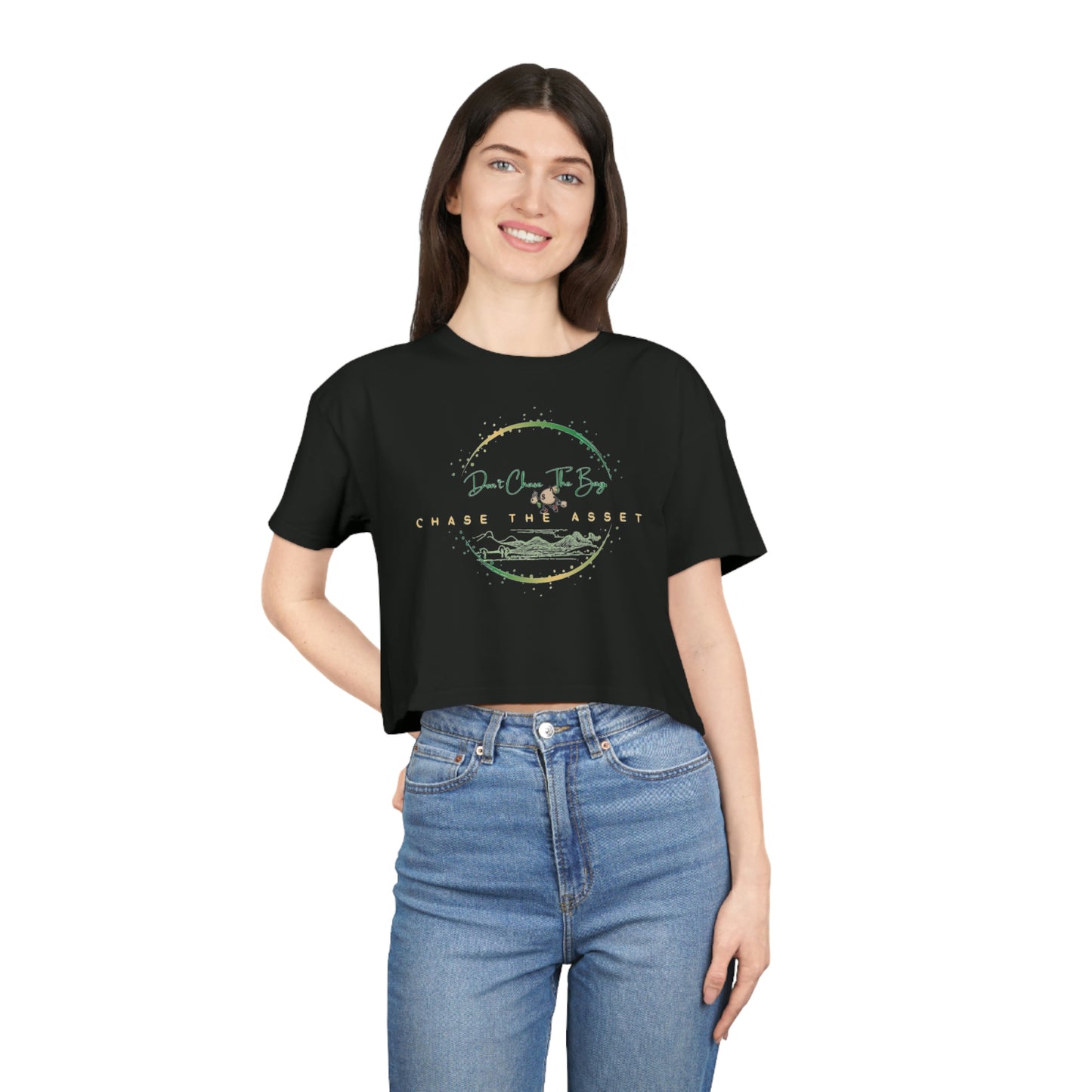 Don't Chase The Bag (Green/Gold Logo) Women's Crop Tee